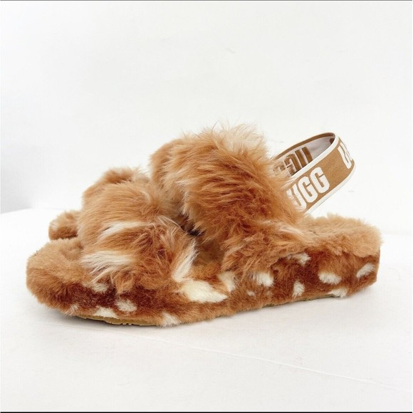 UGG Shoes - UGG Women's size 8 Oh Yeah Spots Slide furry Slippers Natural 1118165-NAT